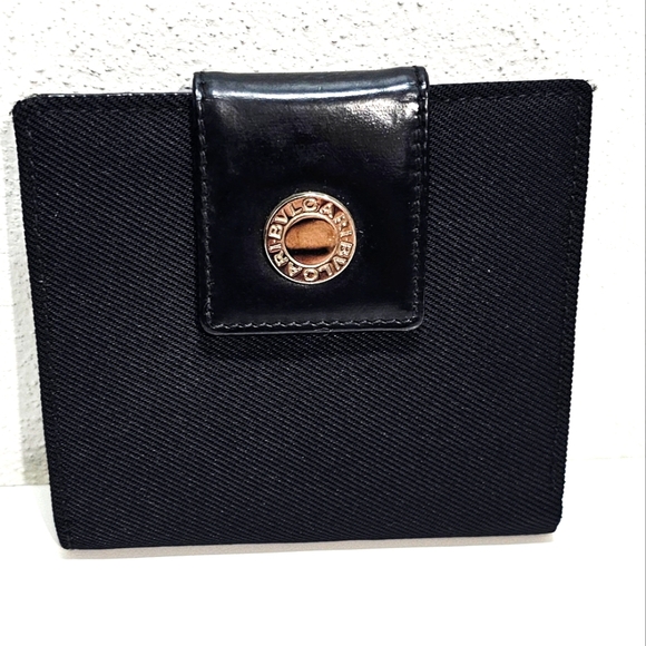 Bvlgari Black Canvas And Patent Leather Compact Wallet - Picture 1 of 15